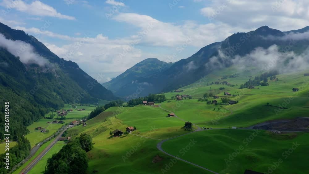 Aerial view over the Swiss Alps - beautiful Switzerland from above - aerial photography