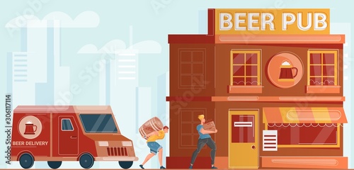 Fototapeta Naklejka Na Ścianę i Meble -  Beer Delivery Flat Illustration
