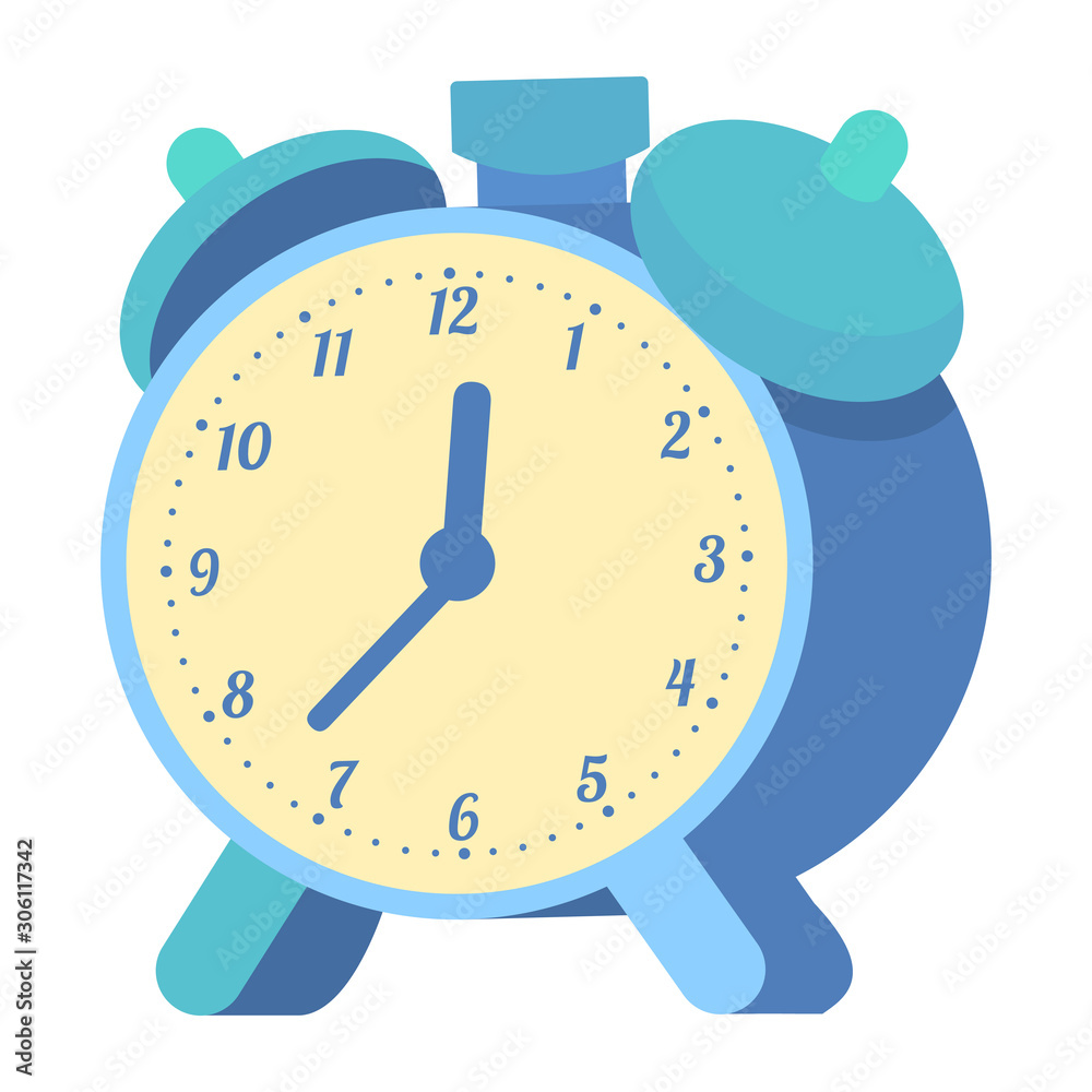 Alarm clock blue icon, isolated on background in flat style. Alarm clock blue icon, isolated on background in flat style.