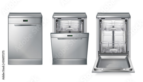 Dishwasher Machine Grey Set photo