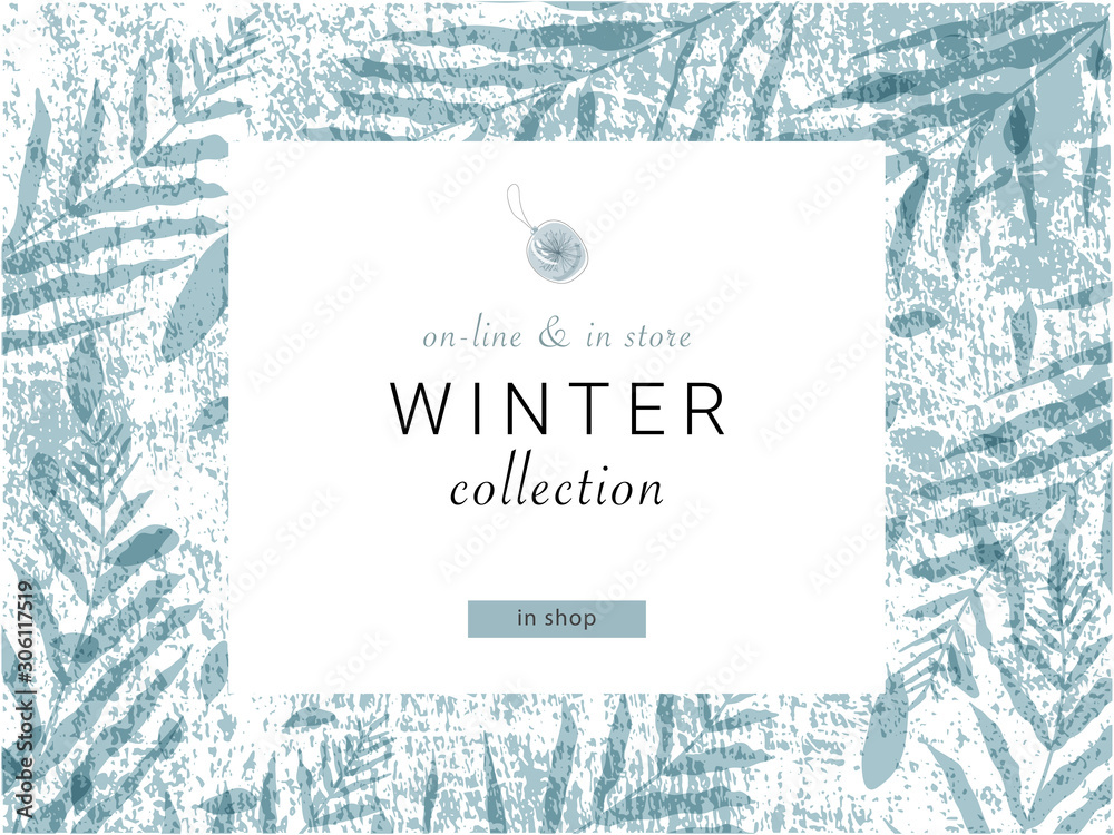 Obraz social media banner template for advertising winter arrivals collection or seasonal sales promotion. trendy hand drawn background textures and floral elements imitating watercolor paintings