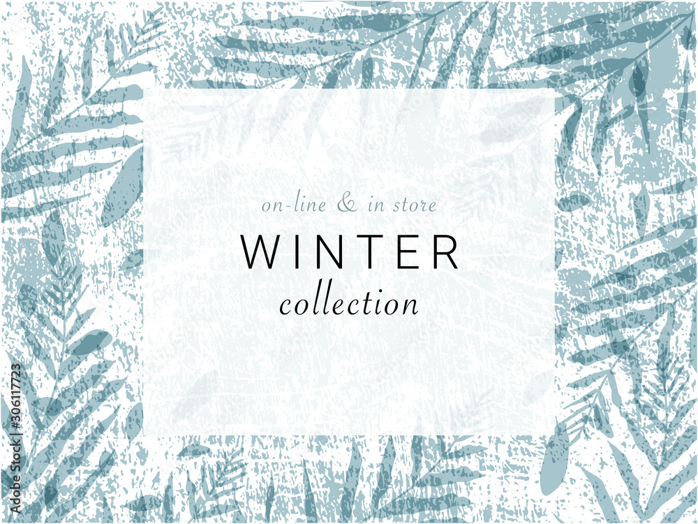 social media banner template for advertising winter arrivals collection or seasonal sales promotion. trendy hand drawn background textures and floral elements imitating watercolor paintings