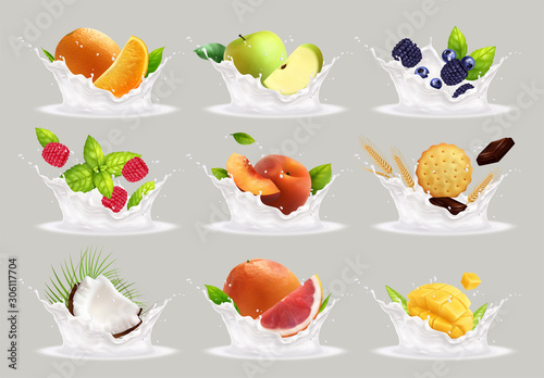 Fototapeta Naklejka Na Ścianę i Meble -  Fruit Yoghurt Splashes Set