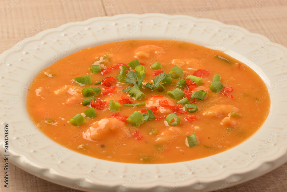 shrimp moqueca with chives, parsley and pepper shrimp moqueca with chives, parsley and pepper