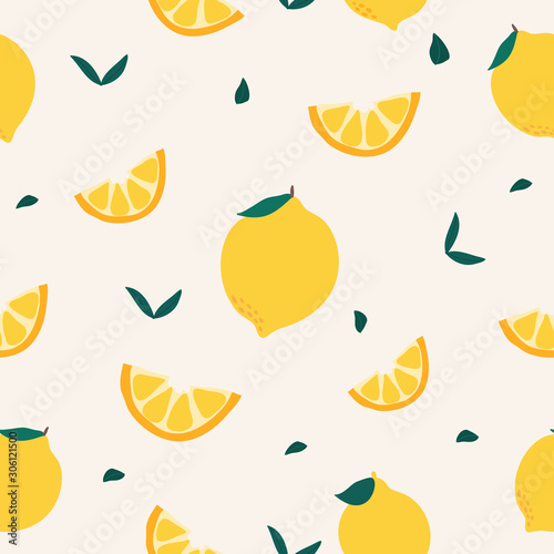 Vector seamless pattern with hand drawn lemons isolated on white
