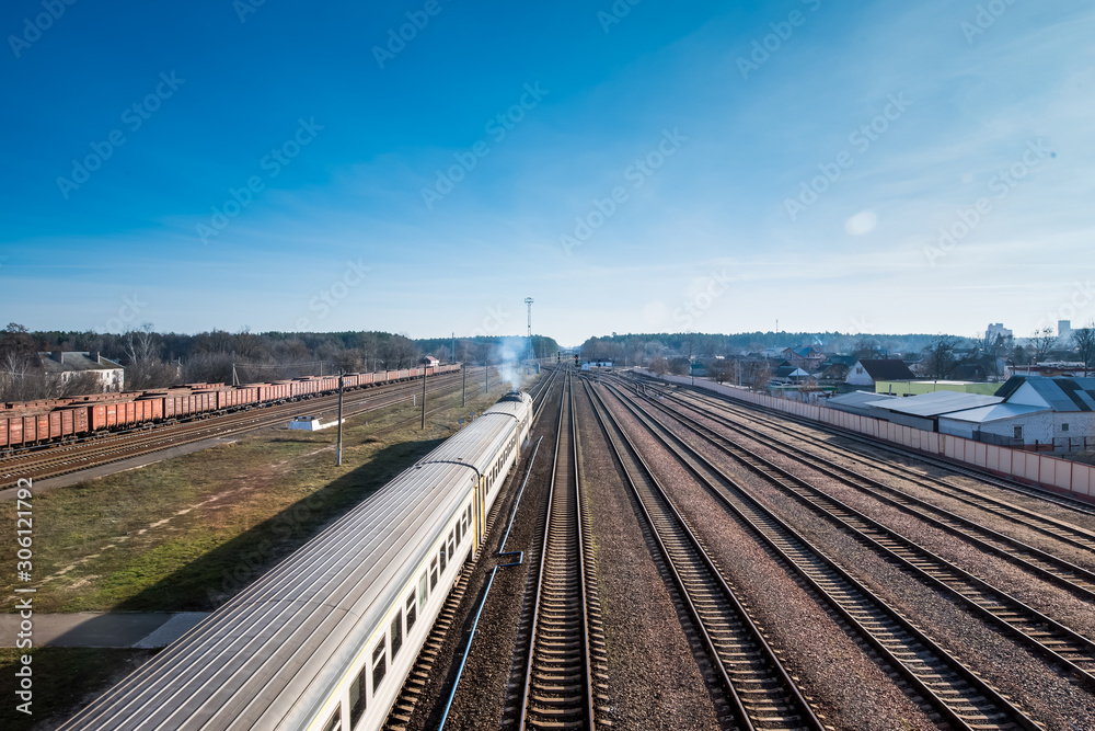 Railway transport. Train at the railway station Railway transport. Train at the railway station