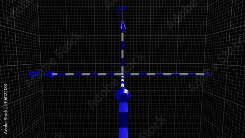 Time lapse of the reference system of the three-dimensional space of the Cartesian axes.