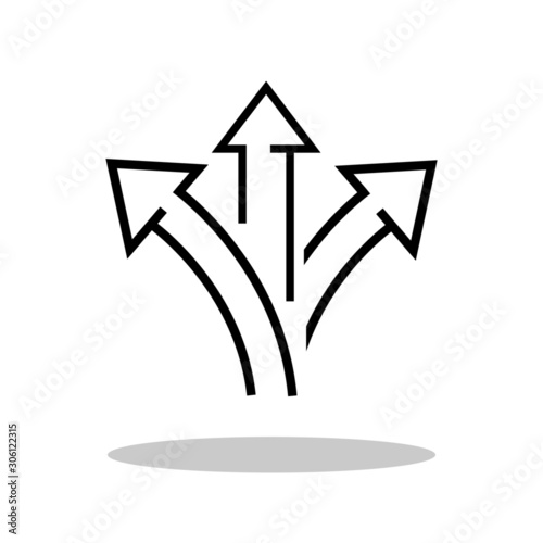 Three Way Arrow icon in flat style. Decision making symbol for your web site design, logo, app, UI Vector EPS 10.