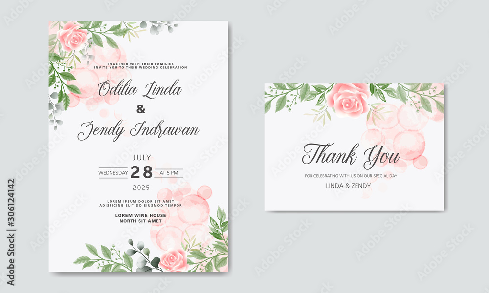 Naklejka premium wedding invitation cards with elegant and beautiful floral