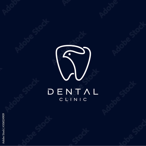 Simple Dental Teeth Bird Logo Design Vector