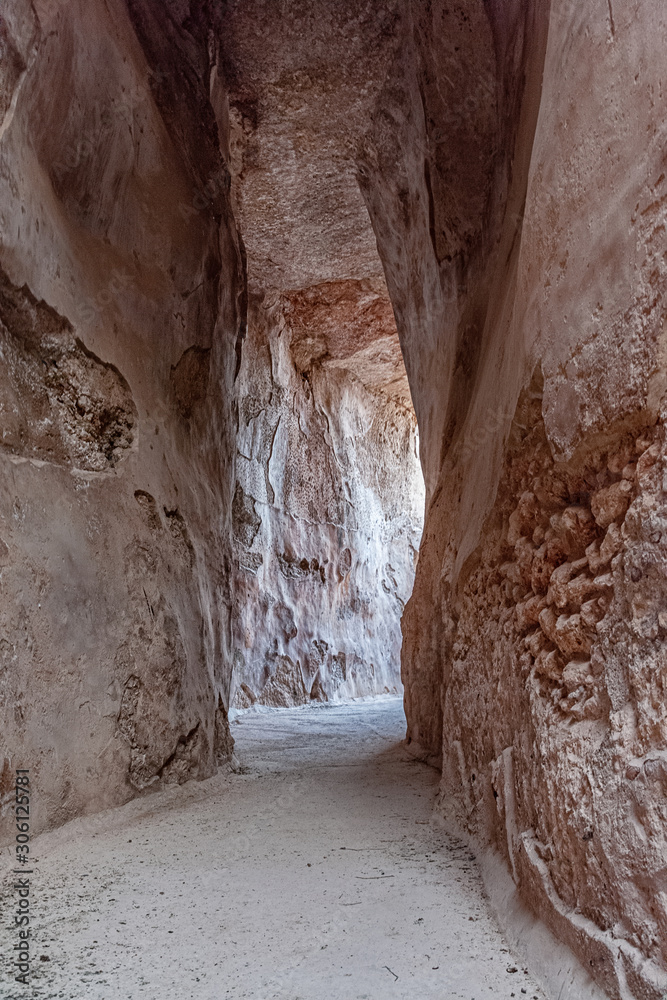 ancient water tunnel dug in the rock, Tsippori, Israel