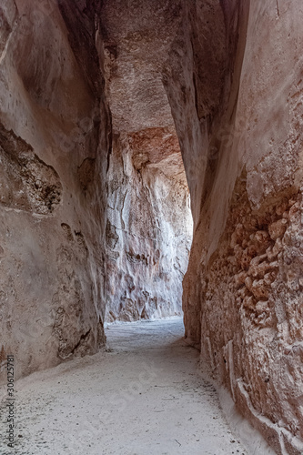 ancient water tunnel dug in the rock, Tsippori, Israel