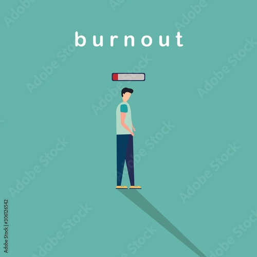 Professional burnout syndrome. Man with the words Burnout. vector