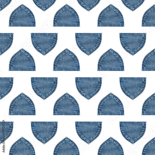  Blue jeans pocket seamless patternisolated on white background, designs for wallpaper ,card, gift paper wrap, backdrop or advertisement cutout. photo