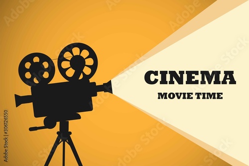 Movie time concept. Template for cinema poster, banner. Illustration of film projector