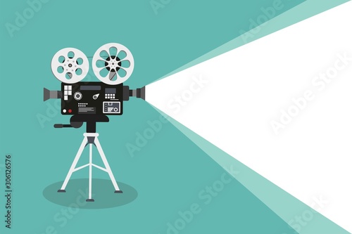 Movie time concept. Template for cinema poster, banner. Illustration of film projector