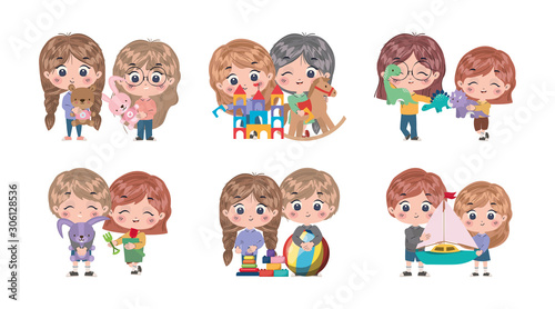 Isolated set of kids cartoons vector design