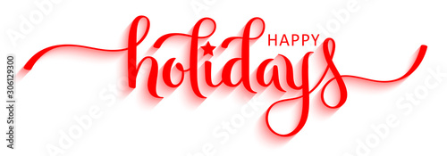 HAPPY HOLIDAYS vector red relief brush calligraphy banner