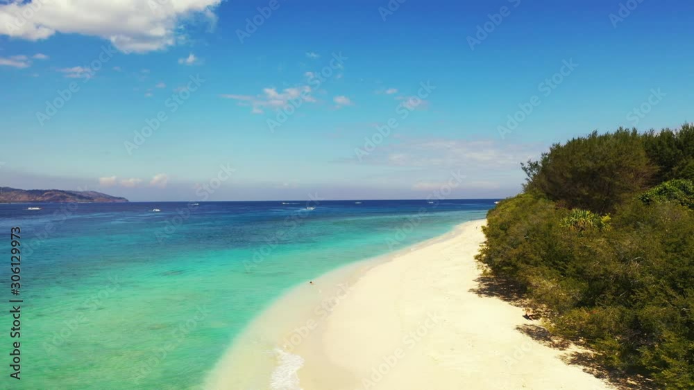 Beautiful blue turquoise sea stream between two tropical islands with white sandy beaches and lush vegetation in Indonesia Beautiful blue turquoise sea stream between two tropical islands with white sandy beaches and lush vegetation in Indonesia