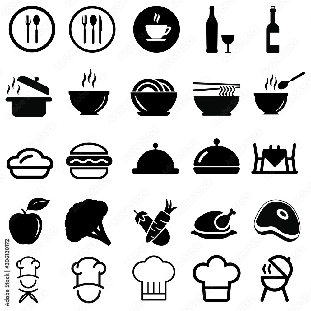 dish and menu vector icon set. kitchen illustration symbol collection. cooking sign. restaurant logo.