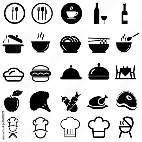 dish and menu vector icon set. kitchen illustration symbol collection. cooking sign. restaurant logo.