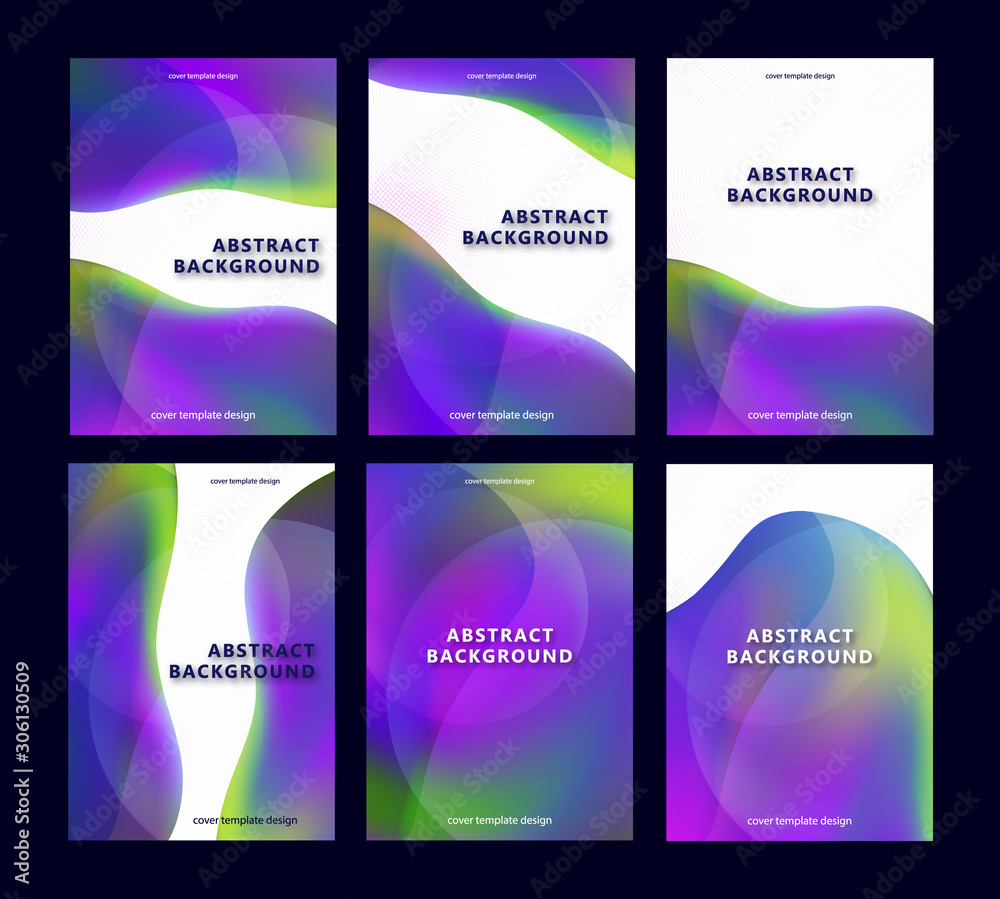 Set of covers. Abstract vibrant modern color design. Blurred texture of gradients. Background for banner, flyer, business card, poster, wallpaper, brochure, smartphone screen, mobile application.
