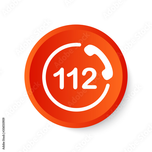 112 button. Emergency phone symbol. White and red icon.