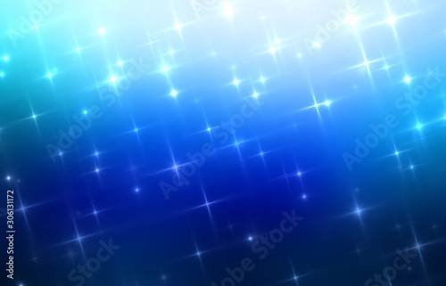 Shiny stars on blue dark abstract background. Winter festive illustration. Magical night template.