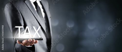 businessman and icon with tax text