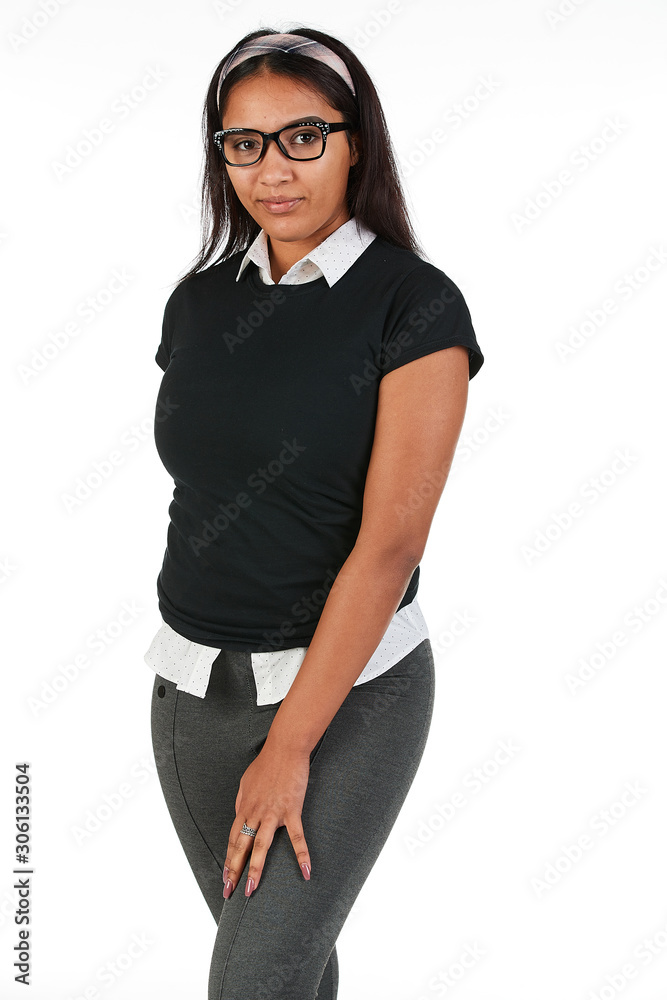 Fototapeta premium Blank t-shirt mock-up - Cute preppy, fashion geek girl ready for your design
