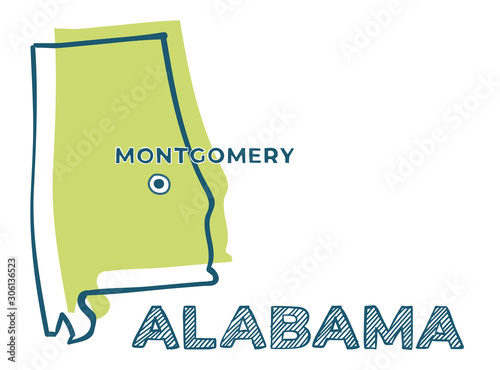 Doodle map of Alabama state of USA.