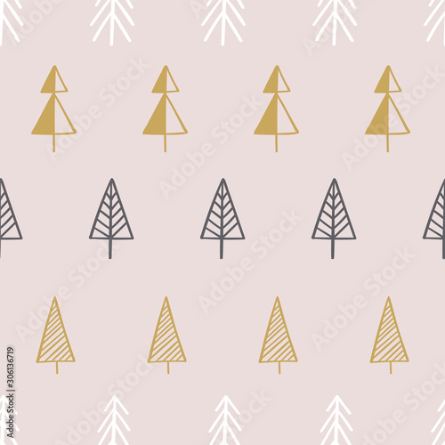 Vector Seamless Elegant Simple Christmas Trees festive repeat pattern