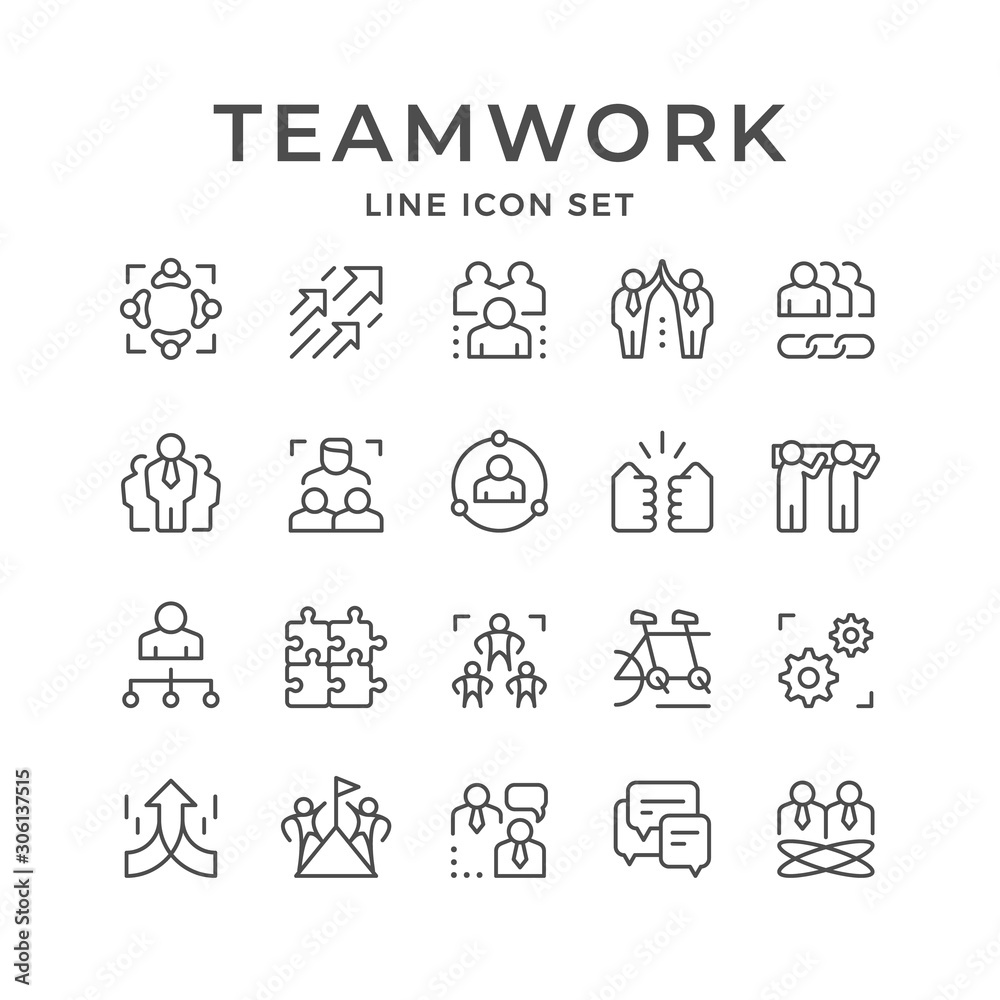 Set line icons of teamwork