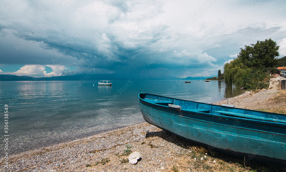 Boats with storm on Lake Ohrid, Macedonia