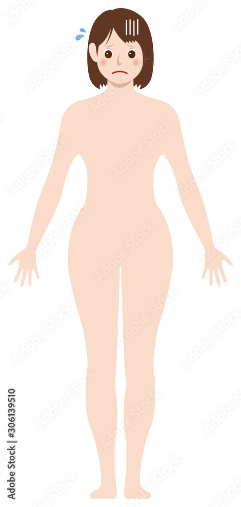 Fototapeta premium Naked woman with troubled face /nude body , silhouette , outline shape vector illustration