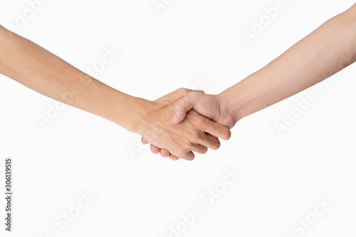 hand holding together on white background