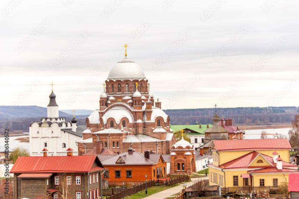 Panoramic view of Sviyazhsk island (view on Cathedral of the Mother of God Joy of all who sorrow). Sviyazhsk village (Sviyazhsk island), Tatarstan republic, Russia.