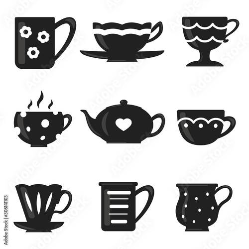 Wallpaper Mural Coffee and tea cup set. Teatime mug vector icons in cartoon style. Torontodigital.ca