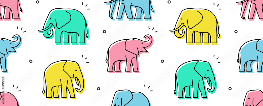 Seamless pattern with Elephants. isolated on white background