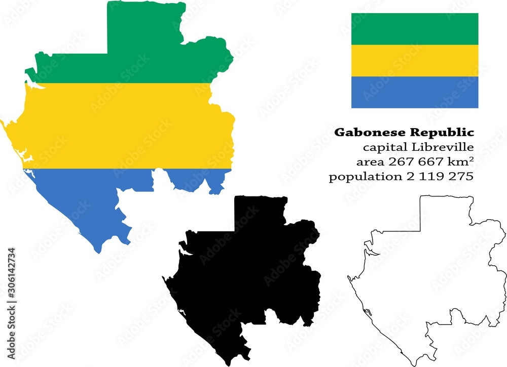 Fototapeta premium Gabonese, Gabon vector map, flag, borders, mask , capital, area and population infographic