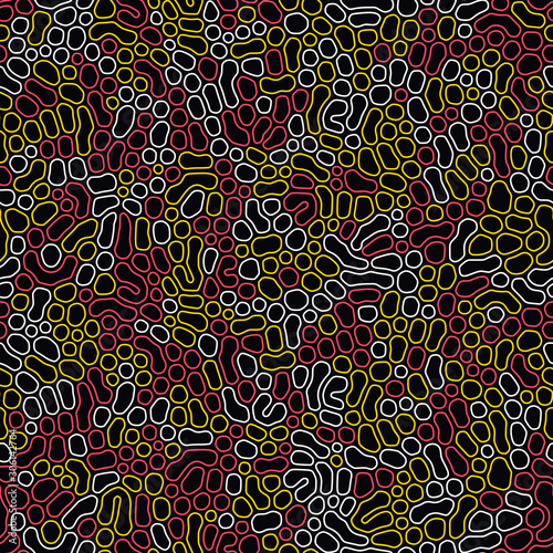 Organic seamless pattern with rounded shapes. Diffusion reaction background. Irregular stone effect design. Abstract vector illustration.