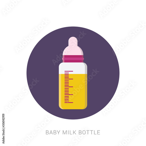 Baby milk bottle in cartoon flat style, stock vector illustration