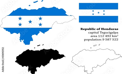 Honduras vector map, flag, borders, mask , capital, area and population infographic