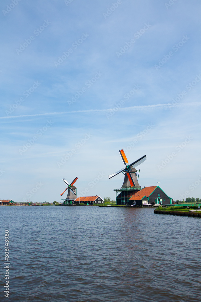 Windmill in Zaanse Schans in Holland.