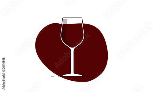 Red wine vector illustration. Flat linear glass of red wine on red bubble background. Alcohol drinks, beverages, bar and restaurants concepts.
