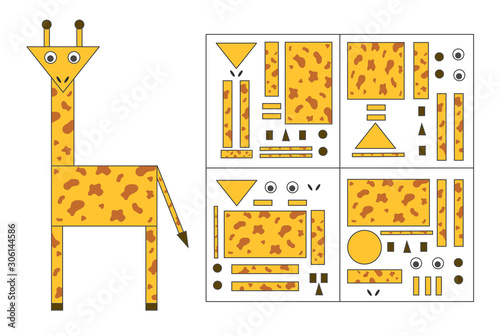 Wallpaper Mural Educational game for kids. Geometrical figure giraffe. Find the correct block with geometric shapes. Preschool worksheet activity. Vector illustration Torontodigital.ca