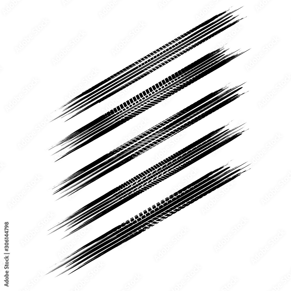 Obraz premium Five grunge isometric tire tracks paths