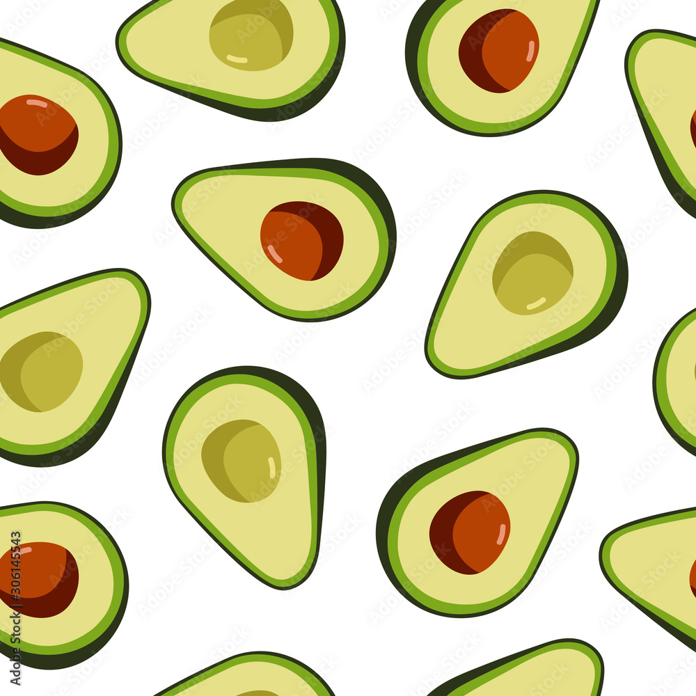 Avocado seamless pattern on white background. Perfect for textile, print, banners, vegan products packaging. Healthy food. Vector hand draw illustration. Avocado seamless pattern on white background. Perfect for textile, print, banners, vegan products packaging. Healthy food. Vector hand draw illustration.