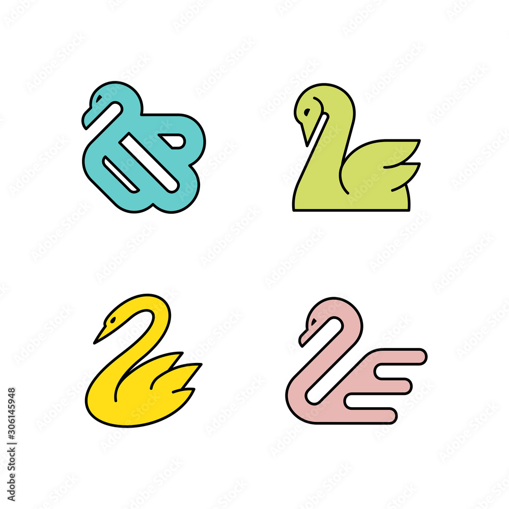 Linear Set of colored Swans icons. Icon design. Template elements Linear Set of colored Swans icons. Icon design. Template elements