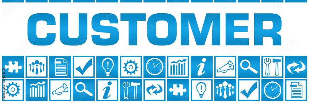 Customer Blue White Box Grid Business Symbols 